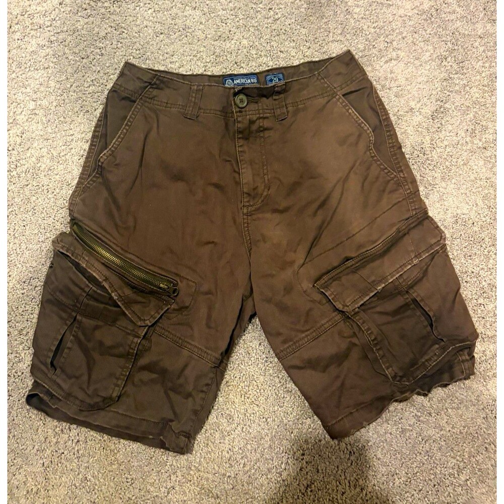 American Rag Men’s Brown Cargo Shorts Cotton Spandex Canvas Button Pockets